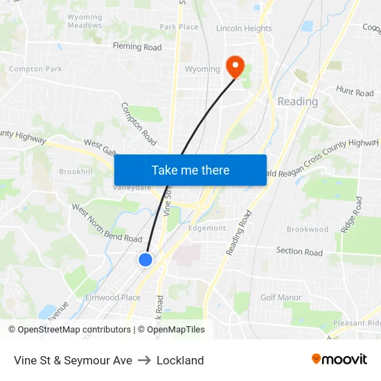 Vine St & Seymour Ave to Lockland map