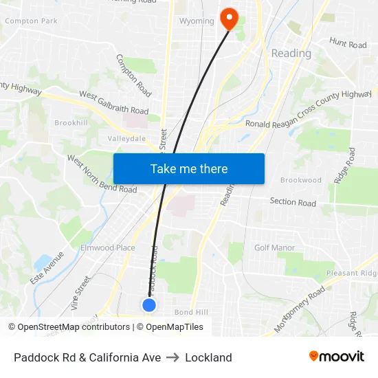 Paddock Rd & California Ave to Lockland map