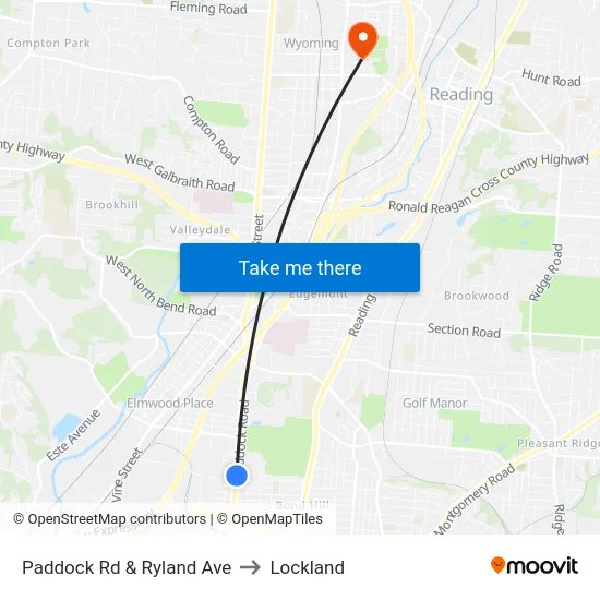 Paddock Rd & Ryland Ave to Lockland map