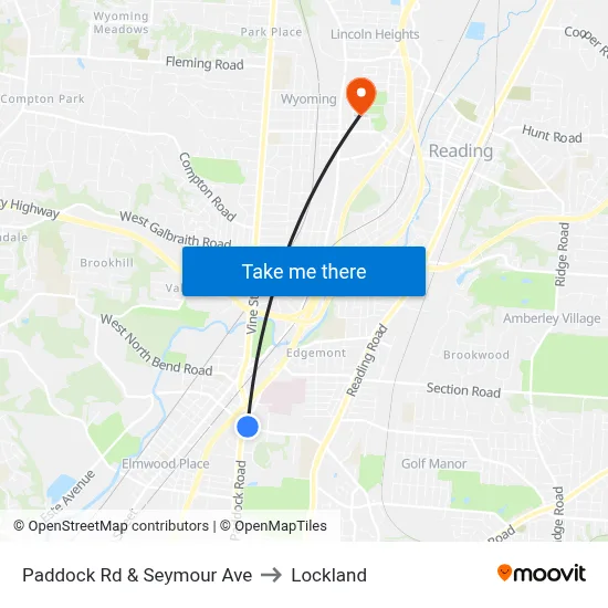 Paddock Rd & Seymour Ave to Lockland map