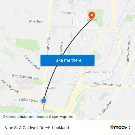 Vine St & Caldwell Dr to Lockland map