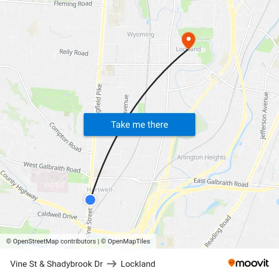 Vine St & Shadybrook Dr to Lockland map