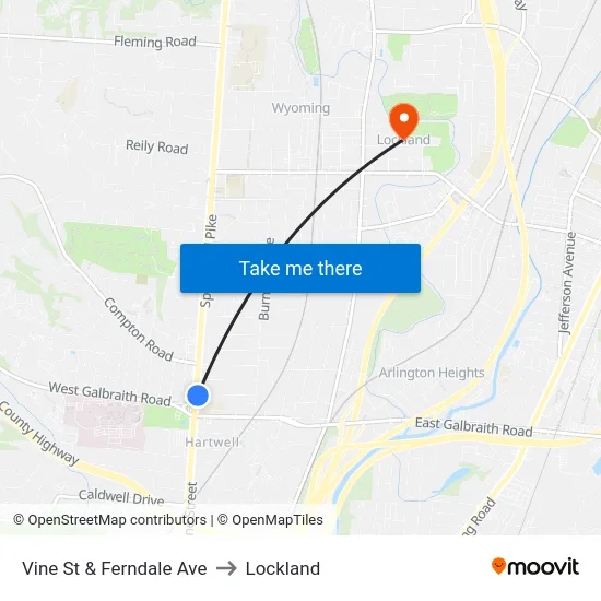 Vine St & Ferndale Ave to Lockland map