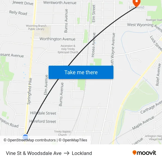 Vine St & Woodsdale Ave to Lockland map