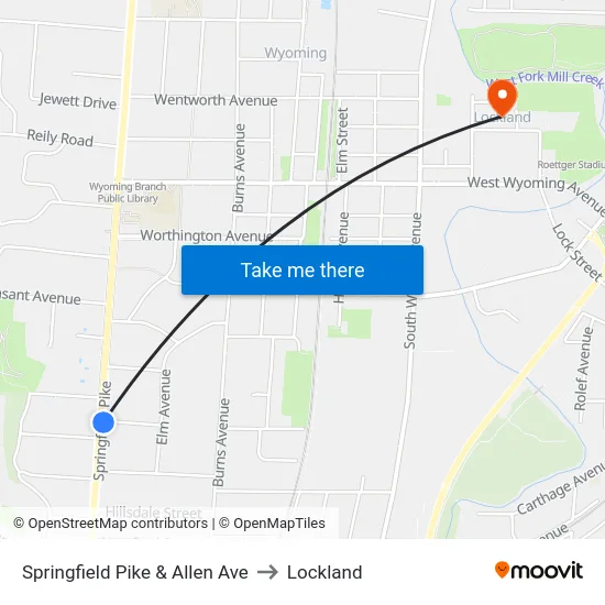 Springfield Pike & Allen Ave to Lockland map