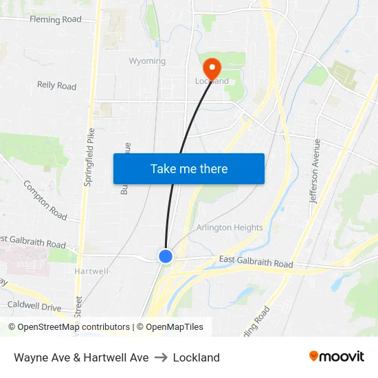 Wayne Ave & Hartwell Ave to Lockland map