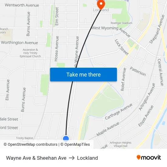 Wayne Ave & Sheehan Ave to Lockland map