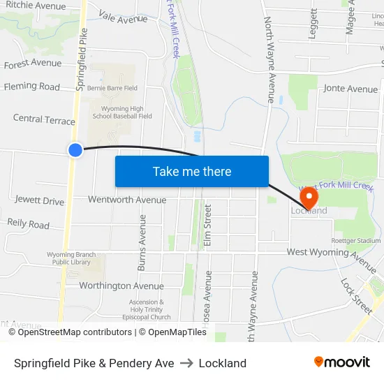 Springfield Pike & Pendery Ave to Lockland map