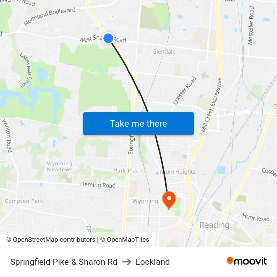 Springfield Pike & Sharon Rd to Lockland map