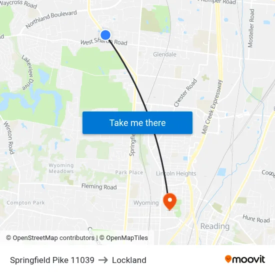 Springfield Pike 11039 to Lockland map