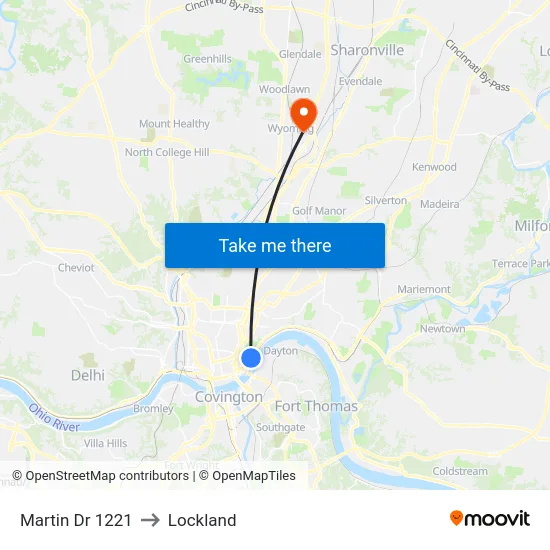 Martin Dr 1221 to Lockland map