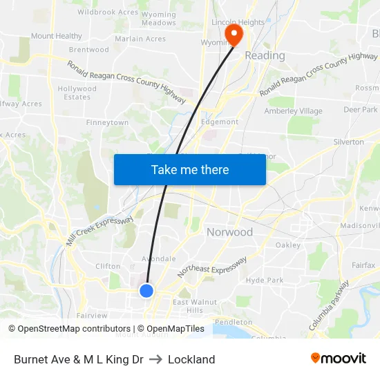 Burnet Ave & M L King Dr to Lockland map