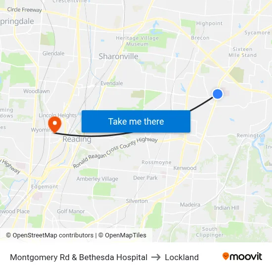 Montgomery Rd & Bethesda Hospital to Lockland map