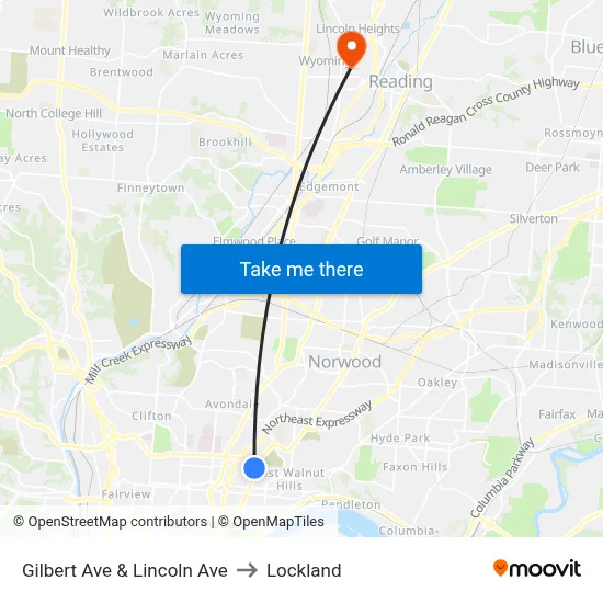 Gilbert Ave & Lincoln Ave to Lockland map