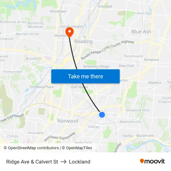 Ridge Ave & Calvert St to Lockland map