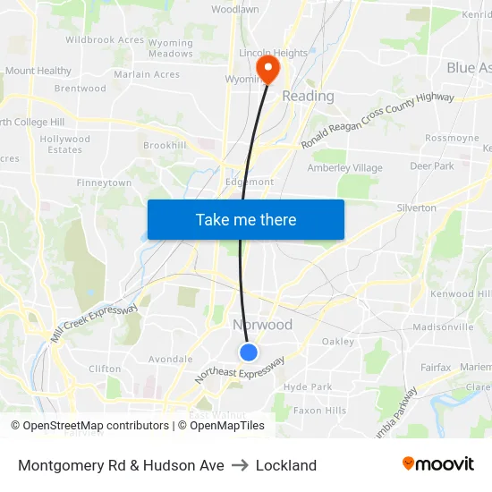 Montgomery Rd & Hudson Ave to Lockland map