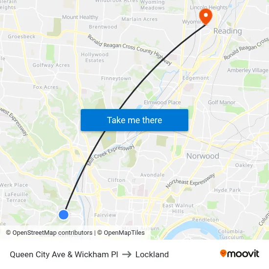 Queen City Ave & Wickham Pl to Lockland map