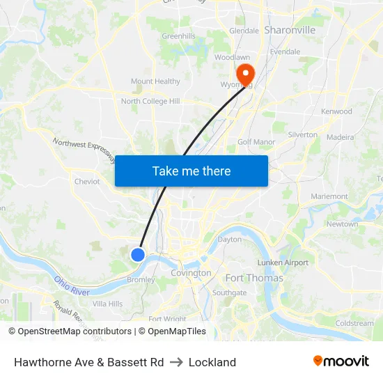 Hawthorne Ave & Bassett Rd to Lockland map