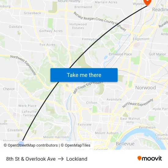 8th St & Overlook Ave to Lockland map