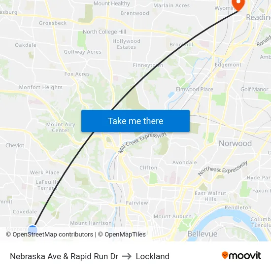Nebraska Ave & Rapid Run Dr to Lockland map
