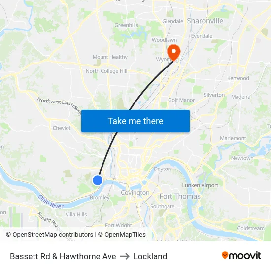 Bassett Rd & Hawthorne Ave to Lockland map