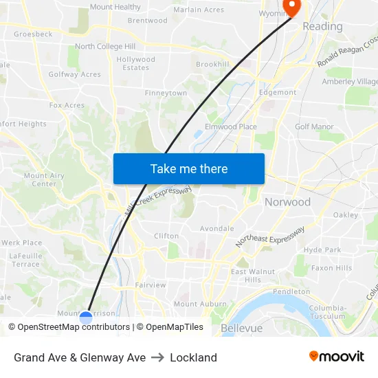 Grand Ave & Glenway Ave to Lockland map