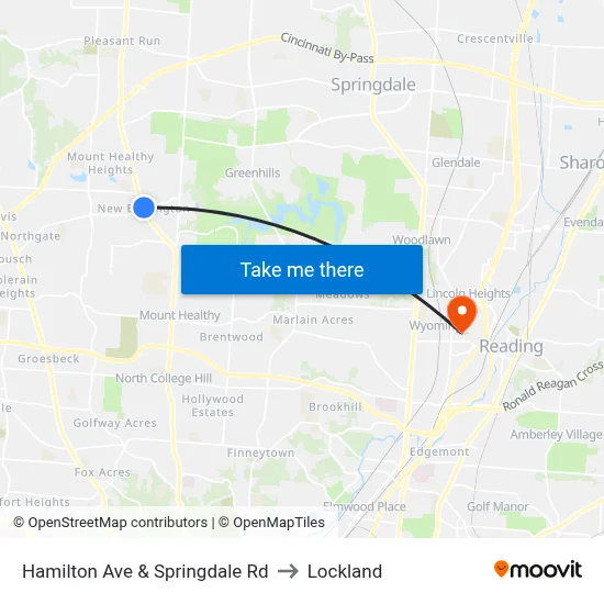 Hamilton Ave & Springdale Rd to Lockland map