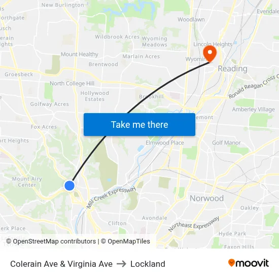 Colerain Ave & Virginia Ave to Lockland map