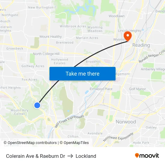 Colerain Ave & Raeburn Dr to Lockland map
