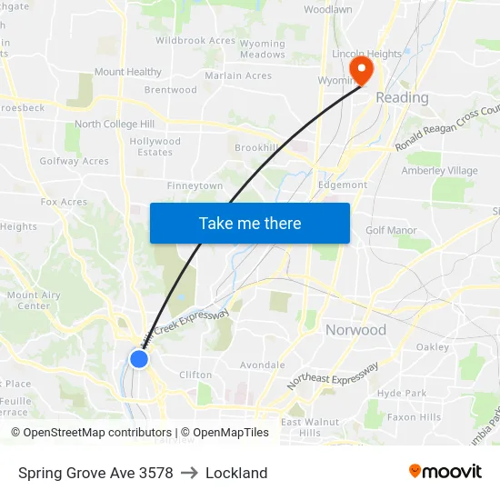 Spring Grove Ave 3578 to Lockland map
