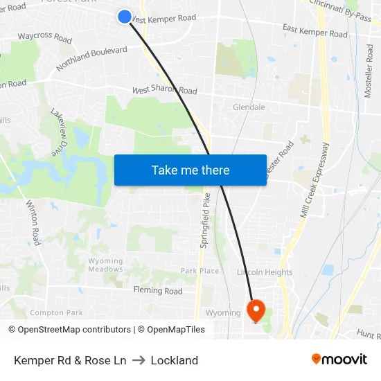 Kemper Rd & Rose Ln to Lockland map