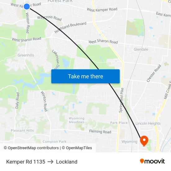 Kemper Rd 1135 to Lockland map