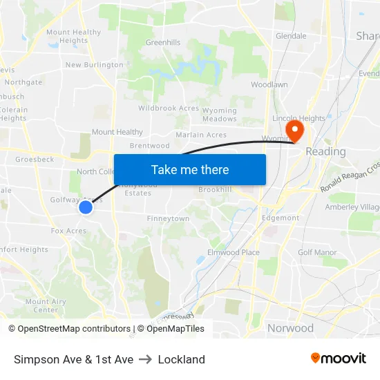 Simpson Ave & 1st Ave to Lockland map