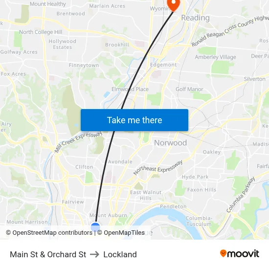Main St & Orchard St to Lockland map