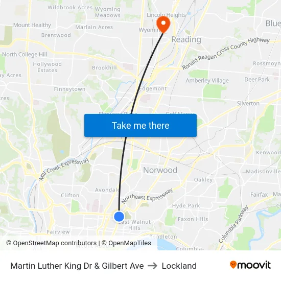 Martin Luther King Dr & Gilbert Ave to Lockland map