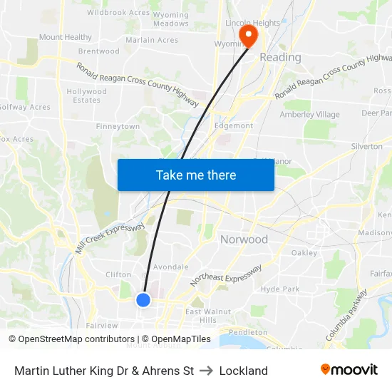 Martin Luther King Dr & Ahrens St to Lockland map