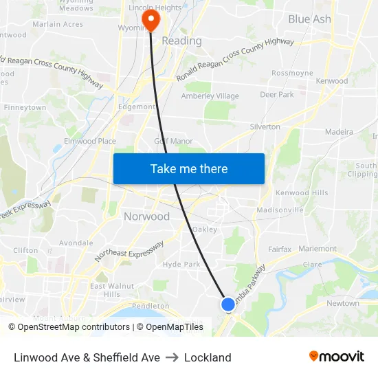 Linwood Ave & Sheffield Ave to Lockland map