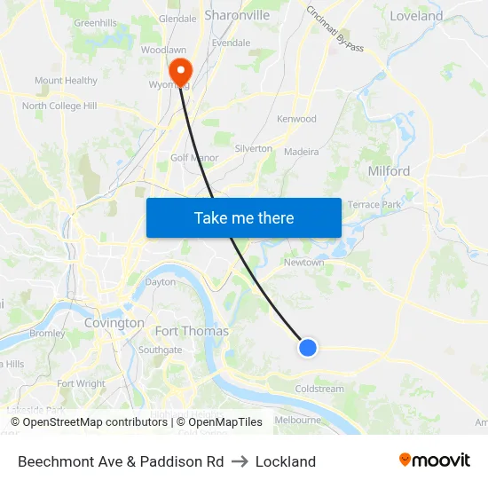 Beechmont Ave & Paddison Rd to Lockland map