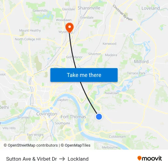 Sutton Ave & Virbet Dr to Lockland map