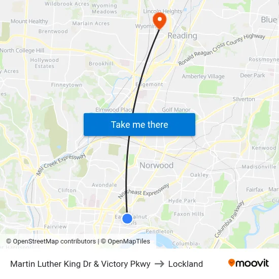 Martin Luther King Dr & Victory Pkwy to Lockland map