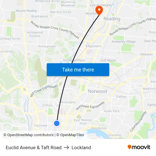 Euclid Avenue & Taft Road to Lockland map