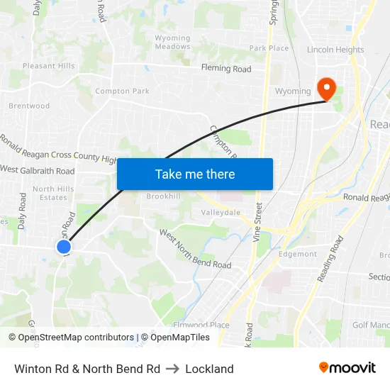 Winton Rd & North Bend Rd to Lockland map
