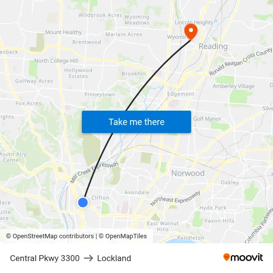 Central Pkwy 3300 to Lockland map