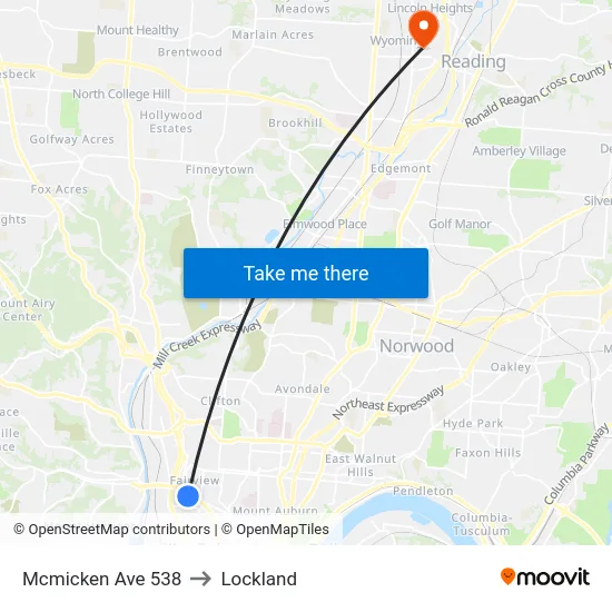 Mcmicken Ave 538 to Lockland map