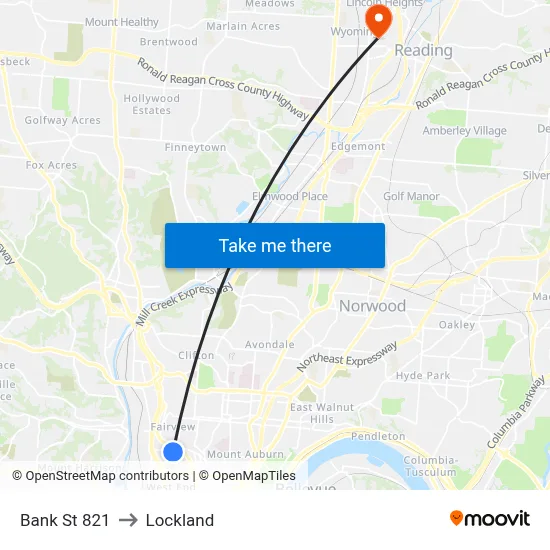 Bank St 821 to Lockland map