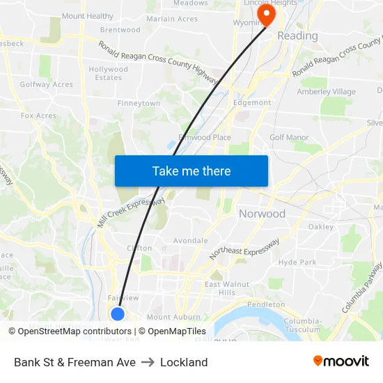 Bank St & Freeman Ave to Lockland map