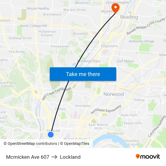 Mcmicken Ave 607 to Lockland map