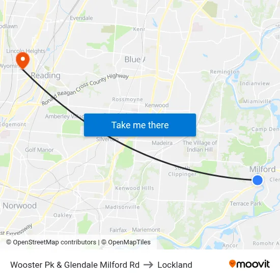 Wooster Pk & Glendale Milford Rd to Lockland map