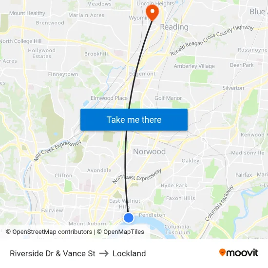 Riverside Dr & Vance St to Lockland map
