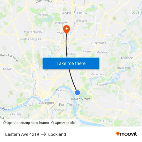 Eastern Ave 4219 to Lockland map